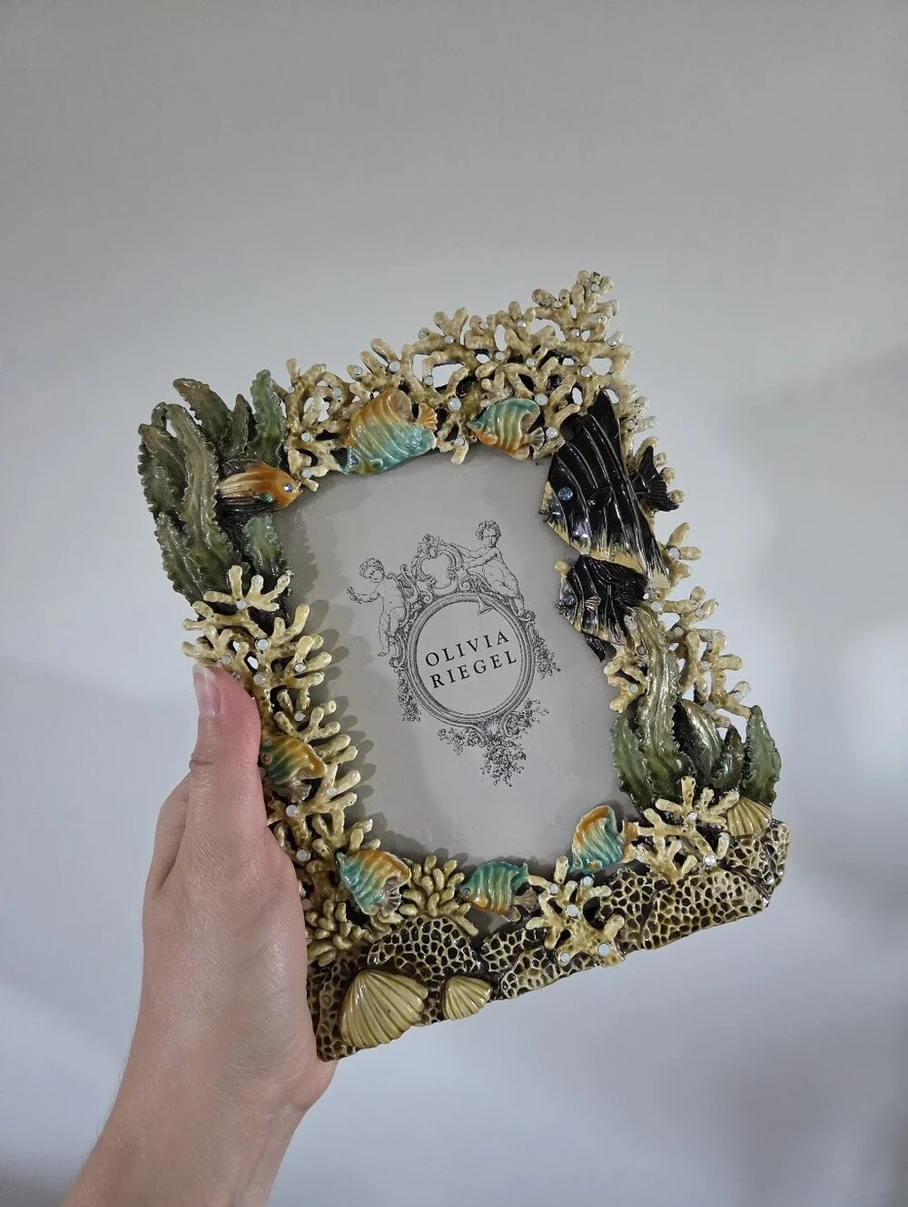 ​Olivia Riegel Vintage Coral Reef Tropical Fish 4x6 Picture Frame - Enamel & Cry